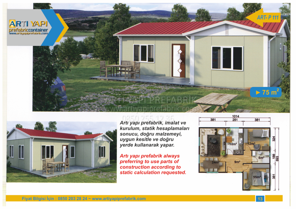 75m2 PREFABRİK EV MODEL NO : ARTP111