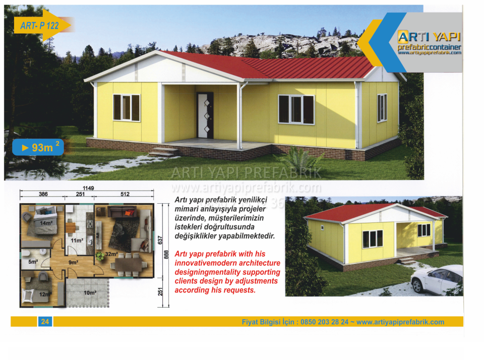 93m2 PREFABRİK EV MODEL NO : ARTP122