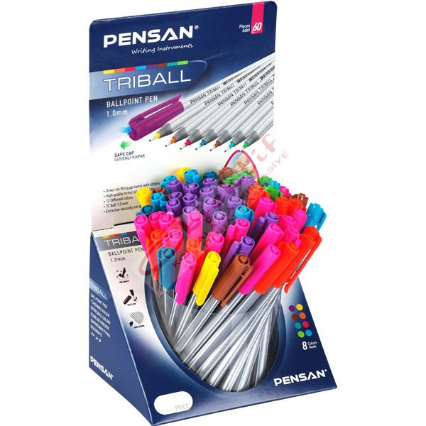 Pensan Tükenmez Kalem Triball 1.0 MM Bilye Uç Renkli 60 LI Stand 1003