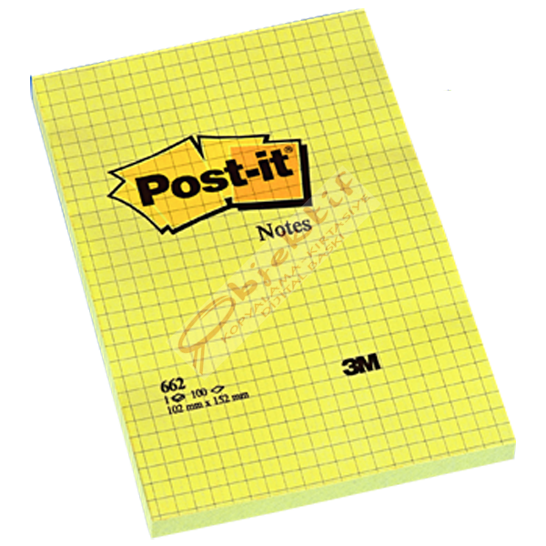 Post-it Yapışkanlı Not Kağıdı Büyük Boy Kareli 100 YP 102x152 Sarı 662