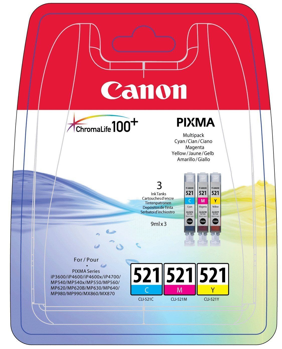 Canon CLI-521 Cyan/Magenta/Yellow Mavi/Kırmızı/Sarı 3'lü Multipack Mürekkep Kartuş