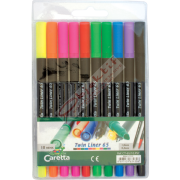 Caretta Twinliner Çift Uçlu Keçeli Kalem 0.4 MM-1.0 MM 10 LU Karışık Renk CT-65