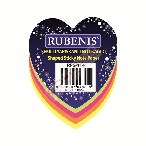 Rubenis Yapışkanlı Not Kağıdı Kalp Desenli Fosforlu 4 Renk RPS-114