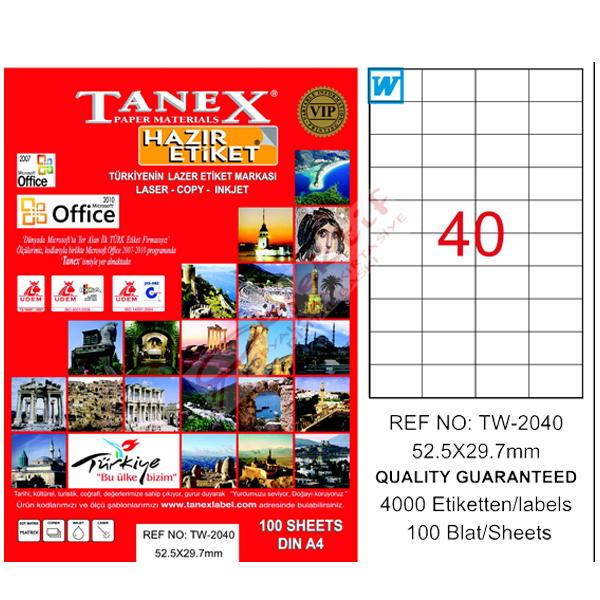 Tanex Laser Etiket 100 YP 52x29 MM Laser-Copy-Inkjet TW-2040