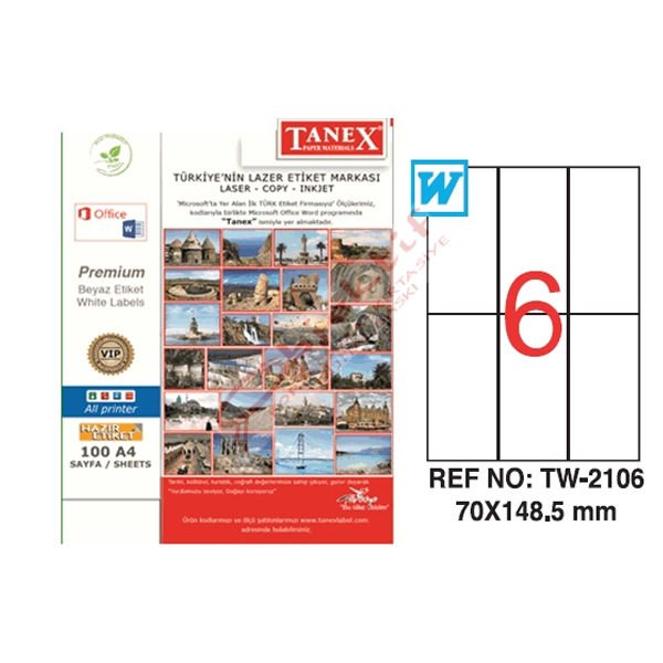 Tanex Laser Etiket 100 YP 70x148.5 Laser-Copy-Inkjet TW-2106