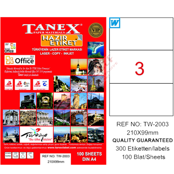 Tanex Laser Etiket 100 YP 210x99 Laser-Copy-Inkjet TW-2003