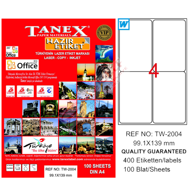 Tanex Laser Etiket 100 YP 99.1x139 Laser-Copy-Inkjet TW-2004