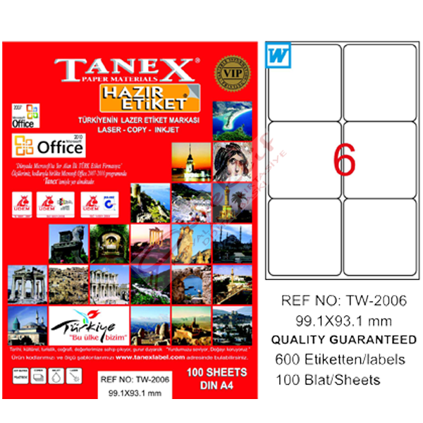 Tanex Laser Etiket 100 Yp 99.1x93.1 Laser-Copy-Inkjet TW-2006