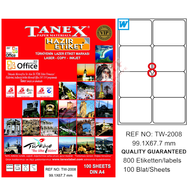Tanex Laser Etiket 100 YP 99.1x67.7 Laser-Copy-Inkjet TW-2008