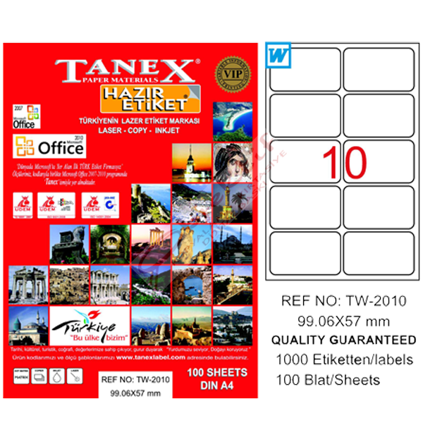 Tanex Laser Etiket 100 YP 99.1x57 Laser-Copy-Inkjet TW-2010