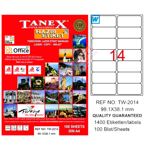 Tanex Laser Etiket 100 YP 99.1x38.1 Laser-Copy-Inkjet TW-2014