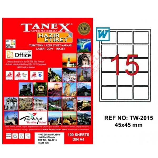 Tanex Laser Etiket 100 YP 45x45 MM Laser-Copy-Inkjet TW-2015