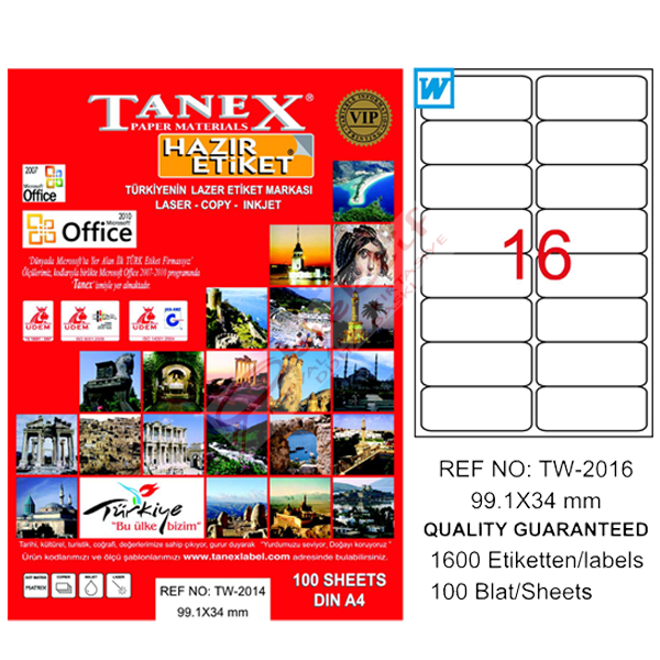 Tanex Laser Etiket 100 YP 99.1x34 Laser-Copy-Inkjet TW-2016