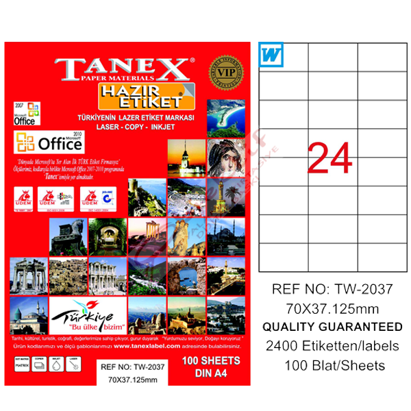 Tanex Laser Etiket 100 YP 70x37.125 Laser-Copy-Inkjet TW-2037