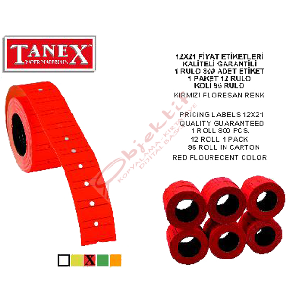 Tanex Fiyat Etiketi Çizgili 12x21 Fosforlu Kırmızı