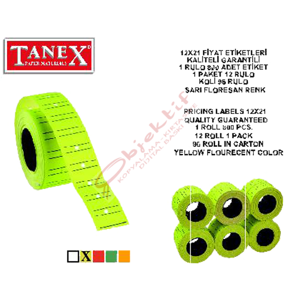 Tanex Fiyat Etiketi Çizgili 12x21 Fosforlu Sarı