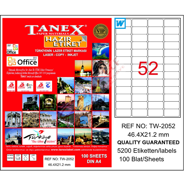 Tanex Laser Etiket 100 YP 46.4x21.2 Laser-Copy-Inkjet TW-2052