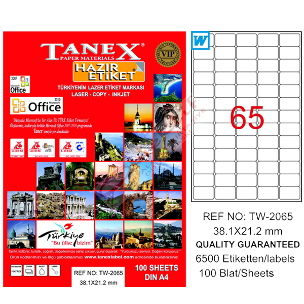Tanex Laser Etiket 100 YP 38.1x21.2 Laser-Copy-Inkjet TW-2065