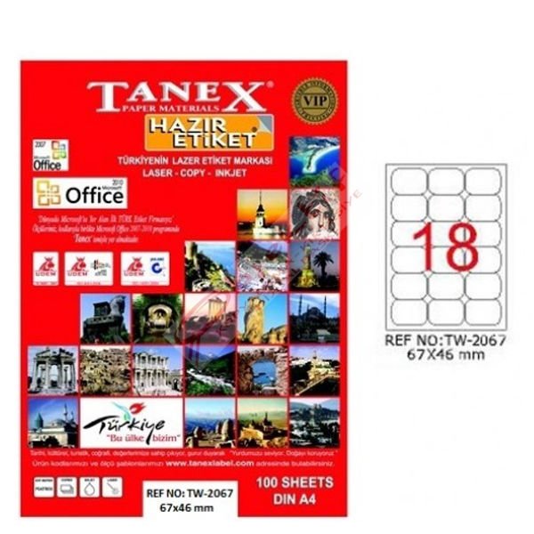 Tanex Laser Etiket 100 YP 67x46 Laser-Copy-Inkjet TW-2067