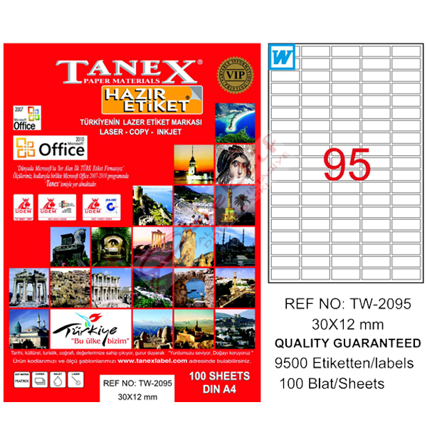 Tanex Laser Etiket 100 YP 30x12 Laser-Copy-Inkjet TW-2095