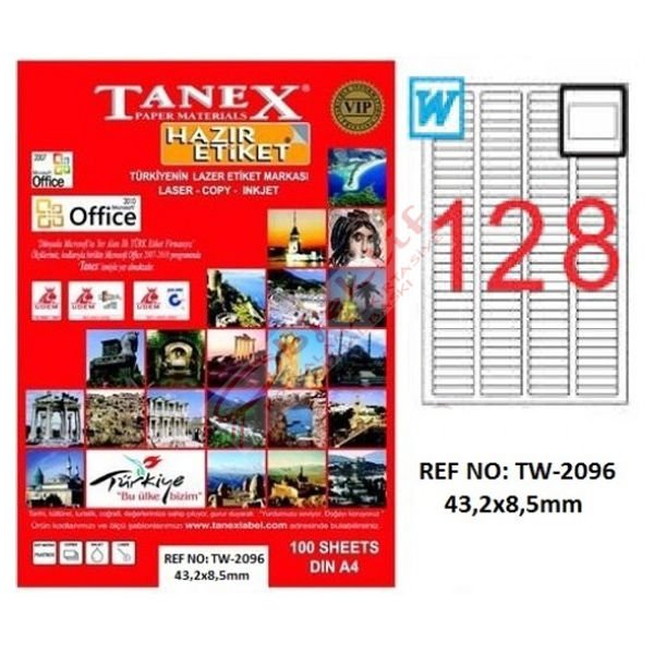 Tanex Laser Etiket 100 YP 43x8.5 MM Laser-Copy-Inkjet TW-2096