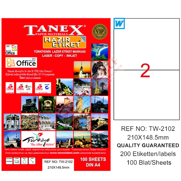 Tanex Laser Etiket 100 YP 210x148.5 Laser-Copy-Inkjet TW-2102
