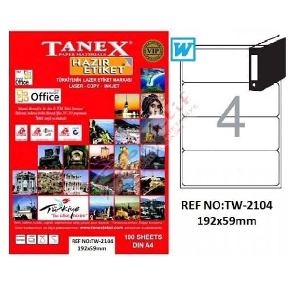 Tanex Laser Etiket 100 YP 192x59 Laser-Copy-Inkjet TW-2104