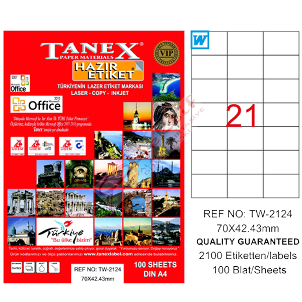 Tanex Laser Etiket 100 YP 70x42.43 Laser-Copy-Inkjet TW-2124