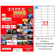 Tanex Laser Etiket 100 YP 70x25 Laser-Copy-Inkjet TW-2133