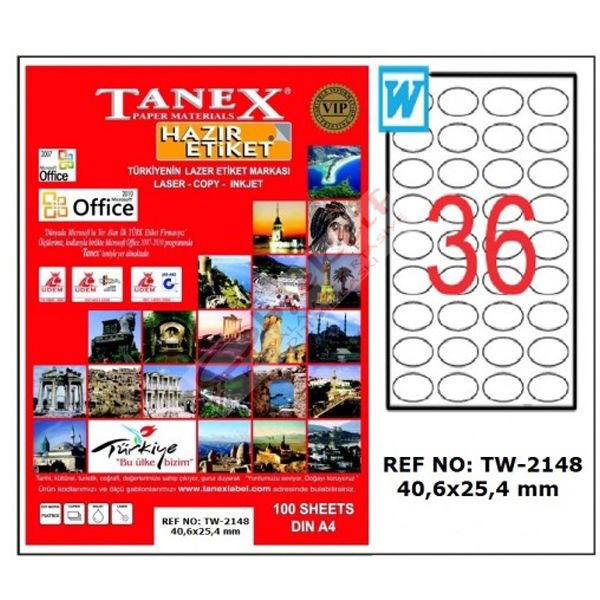 Tanex Laser Etiket 100 YP 40x25 MM Laser-Copy-Inkjet TW-2148