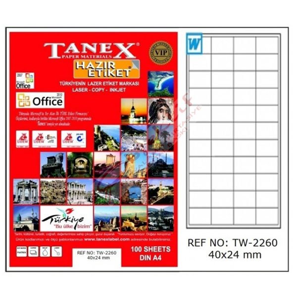 Tanex Laser Etiket 100 YP 40x24 MM Laser-Copy-Inkjet TW-2260