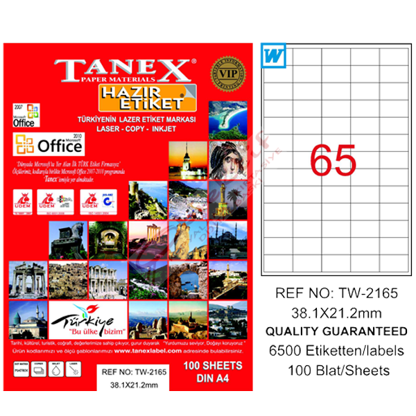 Tanex Laser Etiket 100 YP 38x21 MM Laser-Copy-Inkjet TW-2165