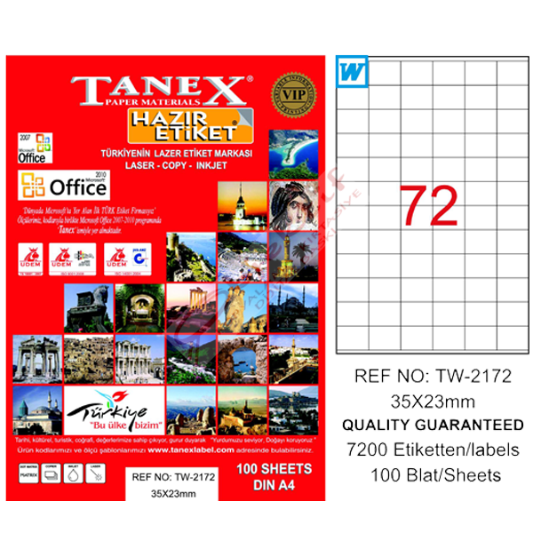Tanex Laser Etiket 100 YP 35x23 Laser-Copy-Inkjet TW-2172