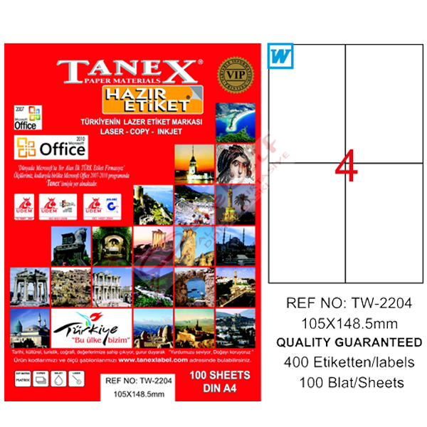 Tanex Laser Etiket 100 YP 105x148,5 Laser-Copy-Inkjet TW-2204
