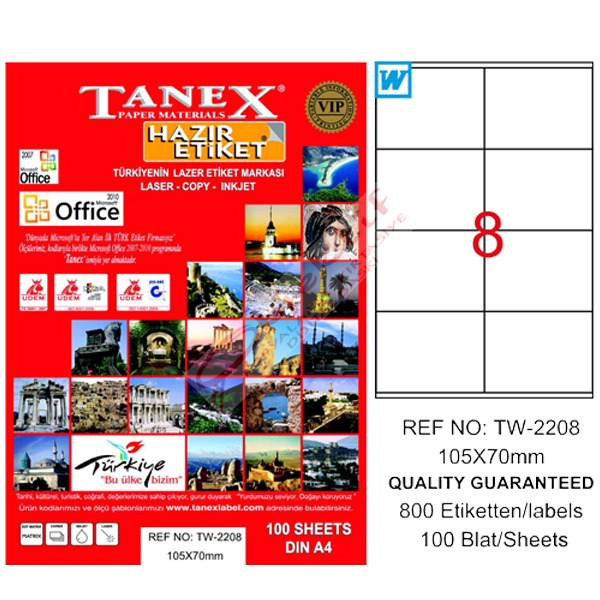 Tanex Laser Etiket 100 YP 105x70 Laser-Copy-Inkjet TW-2208