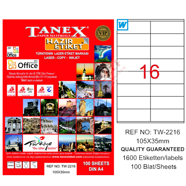 Tanex Laser Etiket 100 YP 105x35 Laser-Copy-Inkjet TW-2216