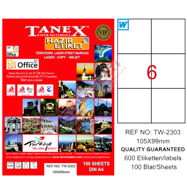 Tanex Laser Etiket 100 YP 105x99 Laser-Copy-Inkjet TW-2303