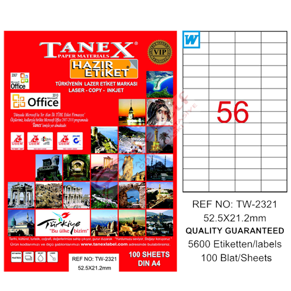 Tanex Laser Etiket 100 YP 52x21 MM Laser-Copy-Inkjet TW-2321