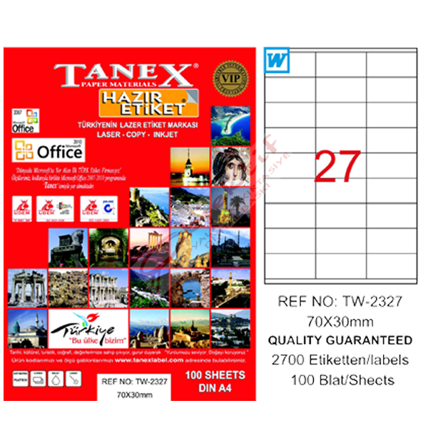 Tanex Laser Etiket 100 YP 70x30 Laser-Copy-Inkjet TW-2327