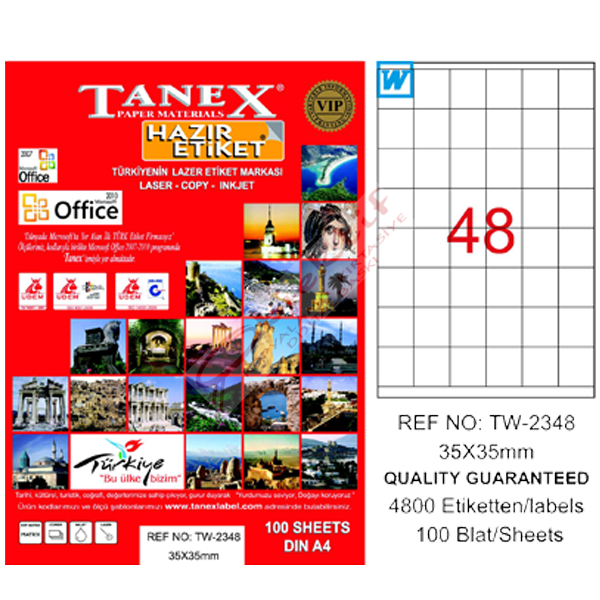 Tanex Laser Etiket 100 YP 35x35 MM Laser-Copy-Inkjet TW-2348