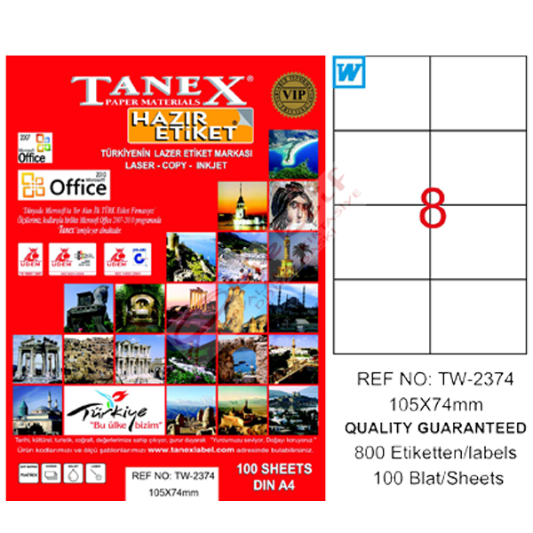 Tanex Laser Etiket 100 YP 105x74.25 Laser-Copy-Inkjet TW-2374