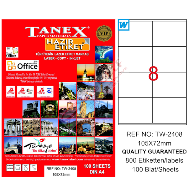 Tanex Laser Etiket 100 YP 105x72 Laser-Copy-Inkjet TW-2408
