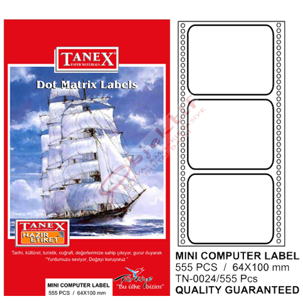 Tanex Sürekli Form Etiket 555 Lİ 64x100