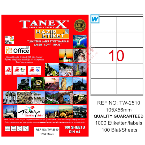 Tanex Laser Etiket 100 YP 105x56 Laser-Copy-Inkjet TW-2510