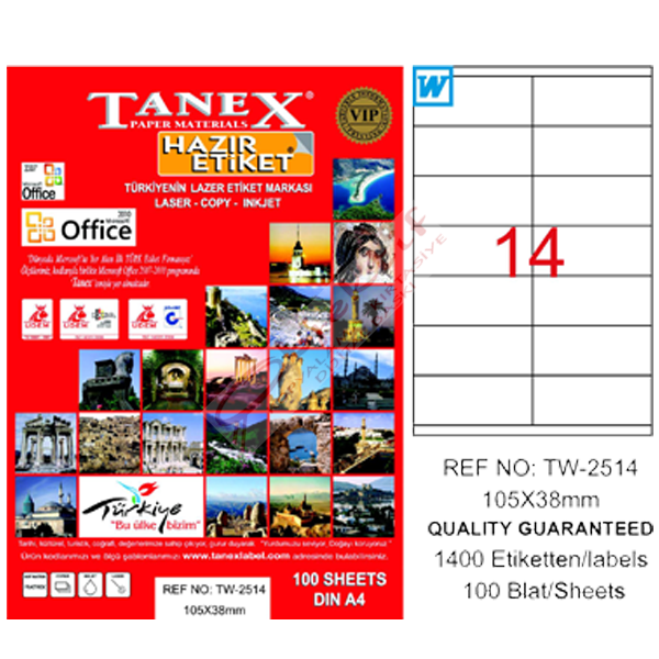 Tanex Laser Etiket 100 YP 105x38 Laser-Copy-Inkjet TW-2514