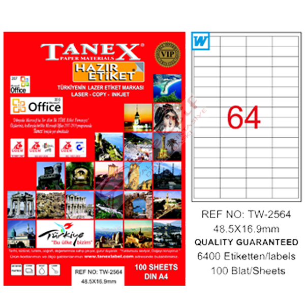 Tanex Laser Etiket 100 YP 48.5x16.9 Laser-Copy-Inkjet TW-2564