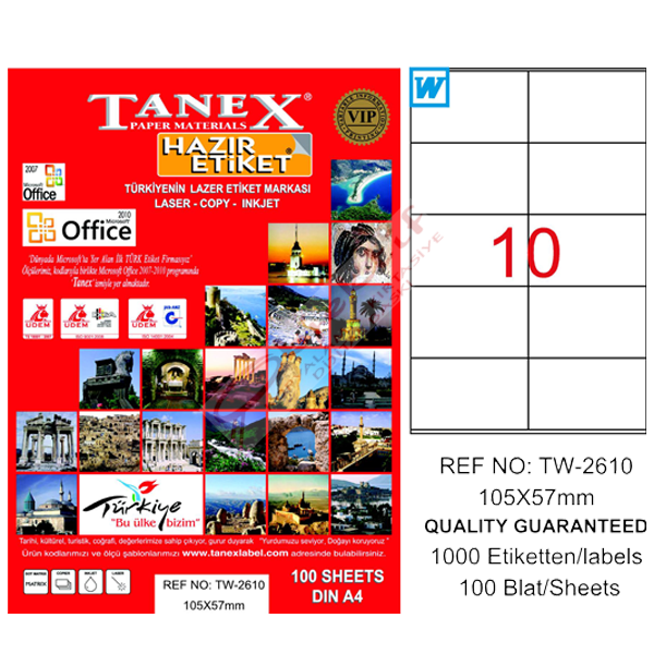 Tanex Laser Etiket 100 YP 105x57 Laser-Copy-Inkjet TW-2610