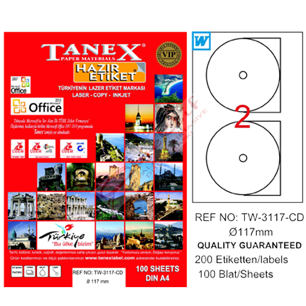 Tanex Cd Etiketi Laser-Copy-Inkjet 100 YP 117 MM TW-3117