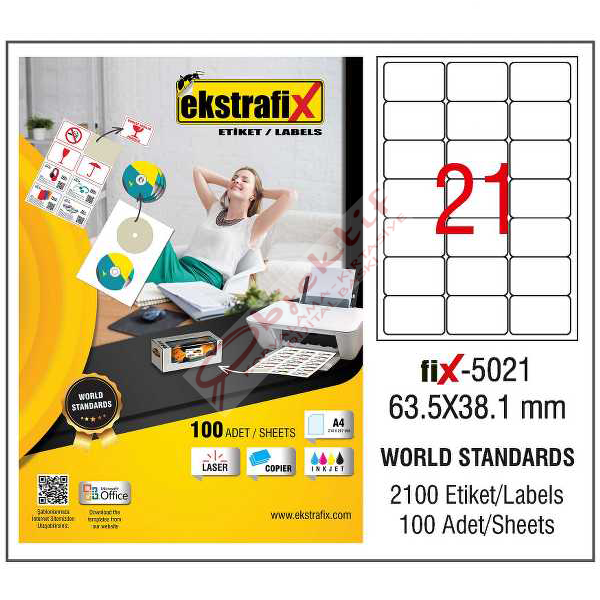 Ekstrafix Laser Etiket 63.5x38.1 Laser-Copy-Inkjet Fix-5021