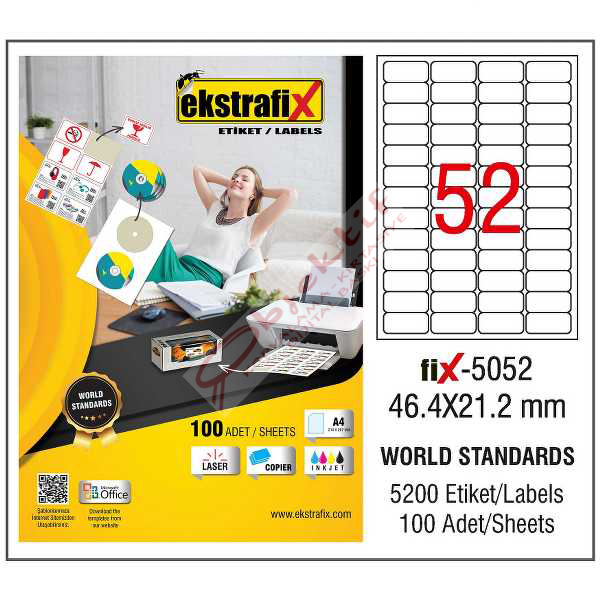 Ekstrafix Laser Etiket 46.4x21.2 Laser-Copy-Inkjet Fix-5052